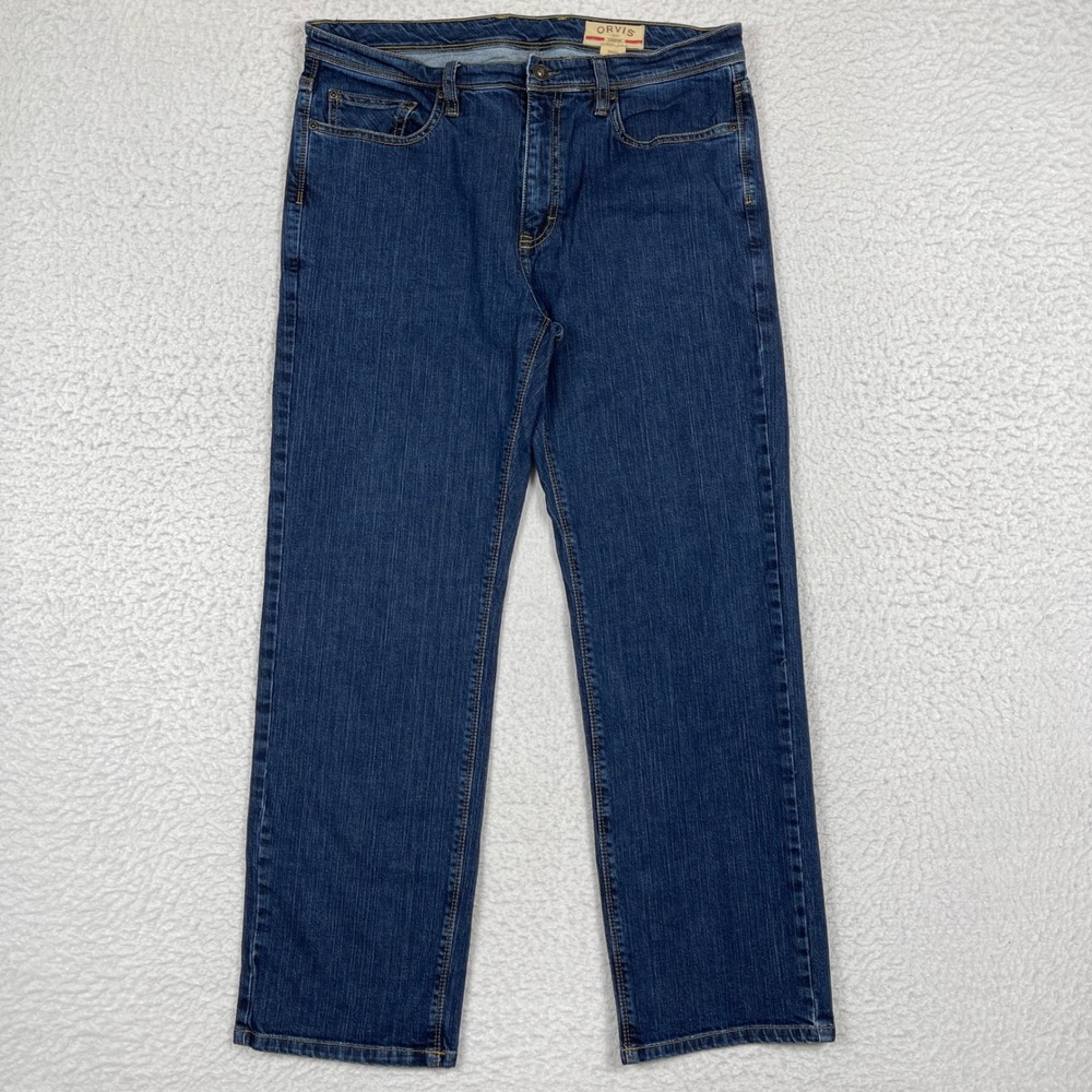 Orvis Jeans Mens 34x30 (Fit 34x28) Blue Straight Stretch Denim Casual Outdoor